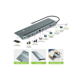 Techly 365368 Stacja dokująca USB-C 12w1 HDMI DP VGA RJ45 USB-C/A PD