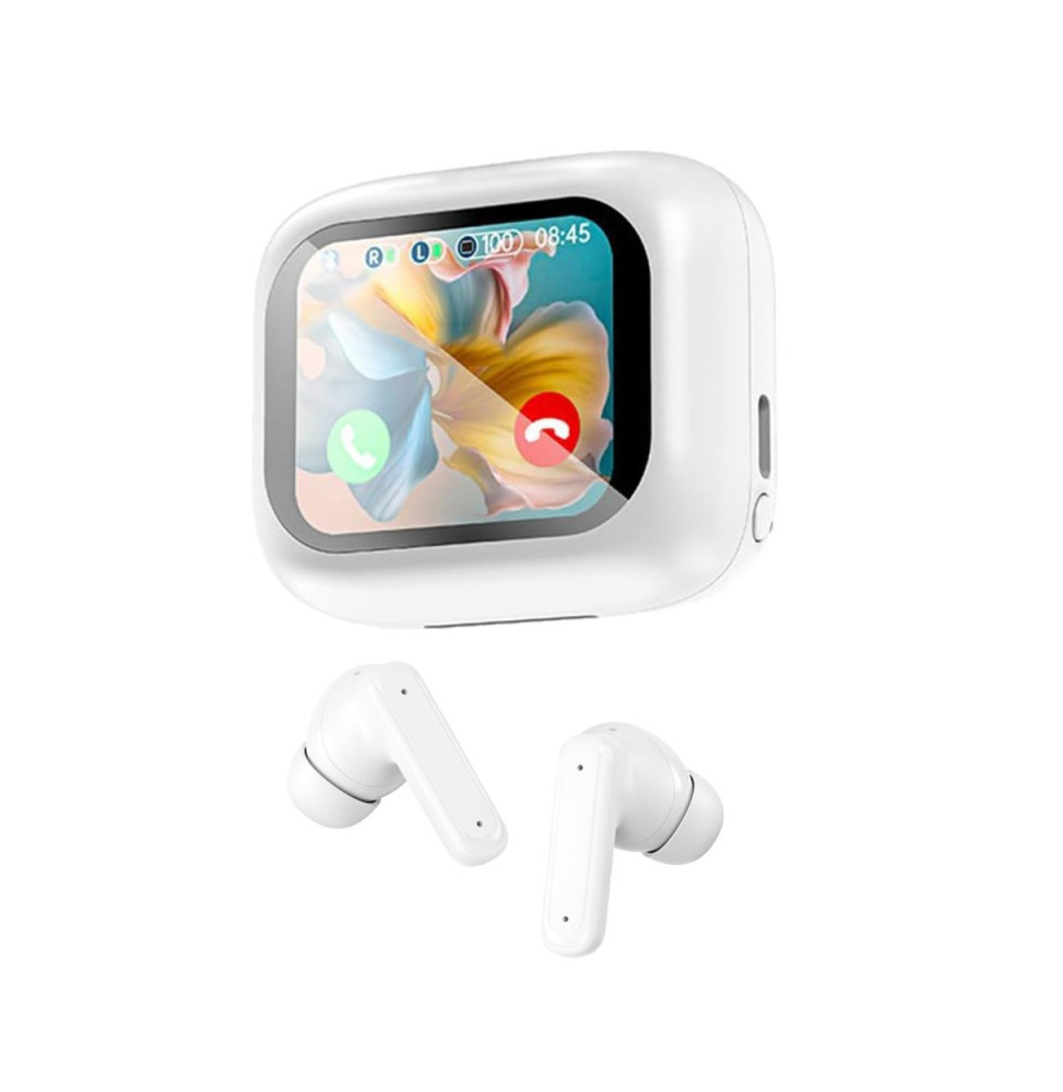 Słuchawki bezprzewodowe dokanałowe Bluetooth, etui z ekranem LCD, redukcja szumów ANC, equalizer