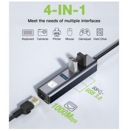 Karta sieciowa/adapter USB-C na RJ45 Gigabit, hub 3x USB-A