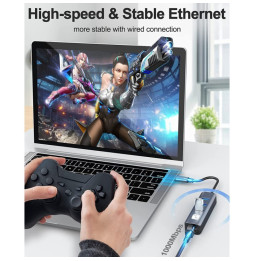 Karta sieciowa/adapter USB-C na RJ45 Gigabit, hub 3x USB-A