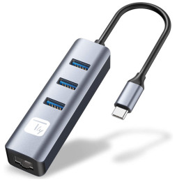 Karta sieciowa/adapter USB-C na RJ45 Gigabit, hub 3x USB-A