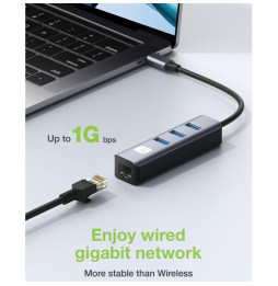 Karta sieciowa/adapter USB-C na RJ45 Gigabit, hub 3x USB-A