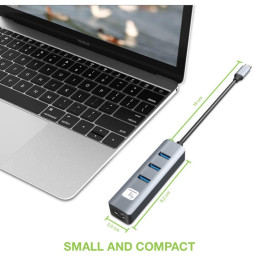 Karta sieciowa/adapter USB-C na RJ45 Gigabit, hub 3x USB-A