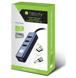 Karta sieciowa/adapter USB-C na RJ45 Gigabit, hub 3x USB-A