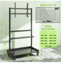 Stojak mobilny TV 50-86” do 68kg regulowany 2 półki AV