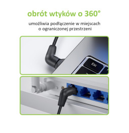 Patchcord Cat6a U/FTP 100% miedź obrotowy kątowy slim