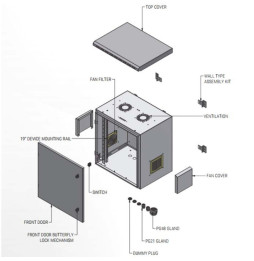 Szafa wisząca 12U Rack 19, IP55, pełne drzwi 600x600 szara