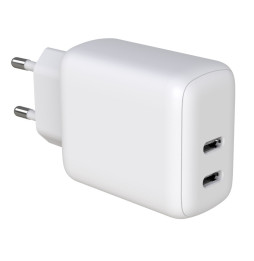 Ładowarka sieciowa 2x USB-C PD 35W 3A biała