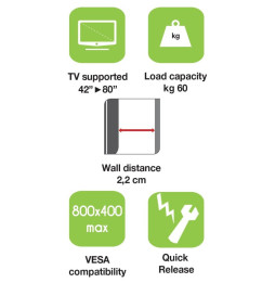 Uchwyt ścienny do TV 42-80" LED/LCD 60kg slim 22mm