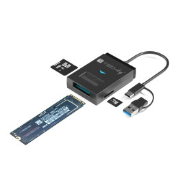Konwerter USB-A/C do dysków NVMe/SATA M.2 z czytnikiem SD/TF
