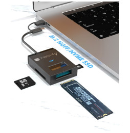 Konwerter USB-A/C do dysków NVMe/SATA M.2 z czytnikiem SD/TF