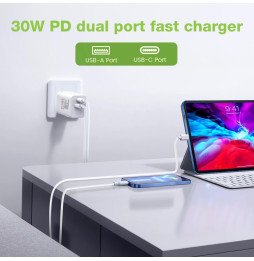 Ładowarka sieciowa GaN USB-C 30W PowerDelivery i USB-A 30W QuickCharge