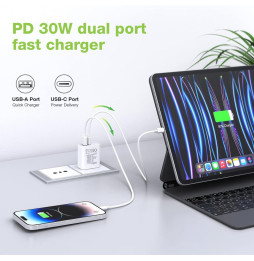 Ładowarka sieciowa GaN USB-C 30W PowerDelivery i USB-A 30W QuickCharge