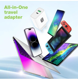 Ładowarka sieciowa GaN USB-C 30W PowerDelivery i USB-A 30W QuickCharge