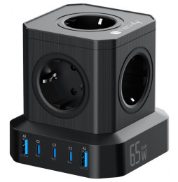 Kostka Zasilająca Power Cube 65W GaN 3x USB-C, 2x USB-A, 5x 230V AC