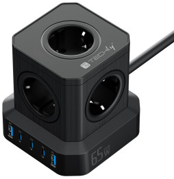 Kostka Zasilająca Power Cube 65W GaN 3x USB-C, 2x USB-A, 5x 230V AC