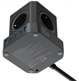 Kostka Zasilająca Power Cube 65W GaN 3x USB-C, 2x USB-A, 5x 230V AC