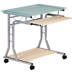 Techly Biurko komputerowe 80x60cm szklane na kółkach z wysuwaną półką