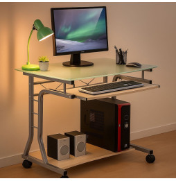Techly Biurko komputerowe 80x60cm szklane na kółkach z wysuwaną półką