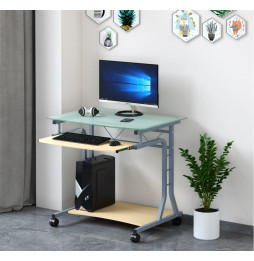 Techly Biurko komputerowe 80x60cm szklane na kółkach z wysuwaną półką