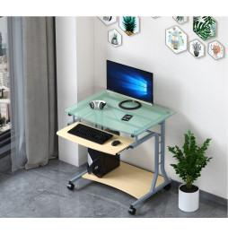 Techly Biurko komputerowe 80x60cm szklane na kółkach z wysuwaną półką