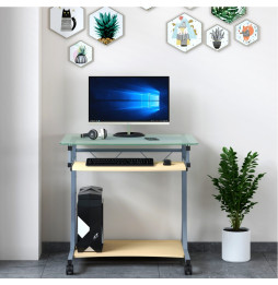 Techly Biurko komputerowe 80x60cm szklane na kółkach z wysuwaną półką