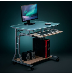 Techly Biurko komputerowe 80x60cm szklane na kółkach z wysuwaną półką