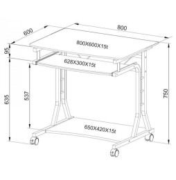 Techly Biurko komputerowe 80x60cm szklane na kółkach z wysuwaną półką