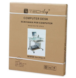 Techly Biurko komputerowe 80x60cm szklane na kółkach z wysuwaną półką
