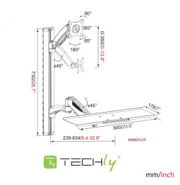 Techly 028283 Regulowany uchwyt ścienny na monitor, klawiaturę i mysz