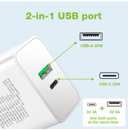 Ładowarka USB-C PD 35W i USB-A QC 3.0 30W - porty i parametry ładowania