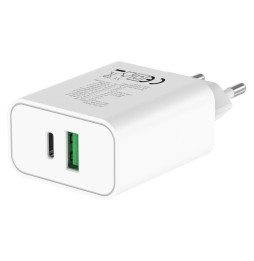 Biała ładowarka Techly GaN 35W z portami USB-C Power Delivery i USB-A Quick Charge