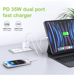 Ładowarka sieciowa Techly GaN 35W USB-C PD i USB-A QC - ładowanie telefonu i tabletu