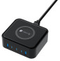 Stacja ładująca Techly I-CHARGE-WR65AC GaN 65 W – widok portów 3× USB-C, 2× USB-A i powierzchni ładowania Qi