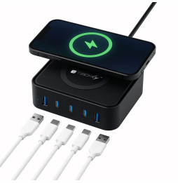 Bezprzewodowe ładowanie smartfona Qi do 15 W na stacji Techly I-CHARGE-WR65AC z portami USB-C i USB-A