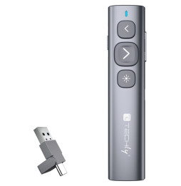 Prezenter bezprzewodowy Techly ITC-LASER95PR z przyciskami sterowania prezentacją i odbiornikiem USB-A/USB-C