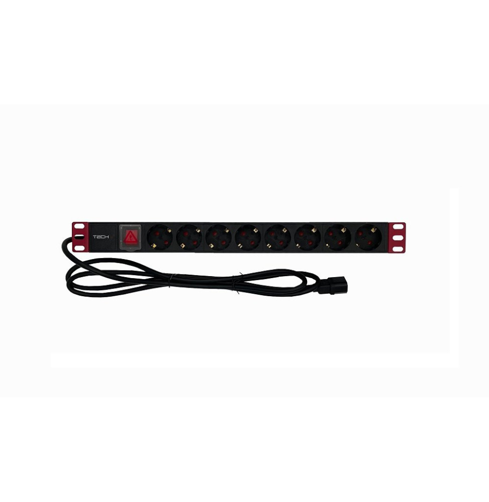 Techly Listwa zasilająca 19" 1U 8x gniazda Schuko