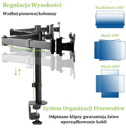 Techly 301757 Obrotowe ramię biurkowe na 3 monitory 13-24"