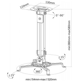 Techly Ramię do projektora sufitowe 38-58cm srebrne