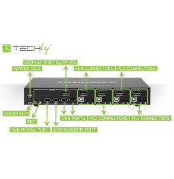 Techly 101935 Przełącznik KVM 4x1 DisplayPort/USB 4K