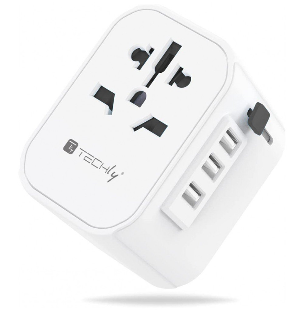 Techly Adapter podróżny wtyków zasilania EU/UK/USA ładowarka 3x USB
